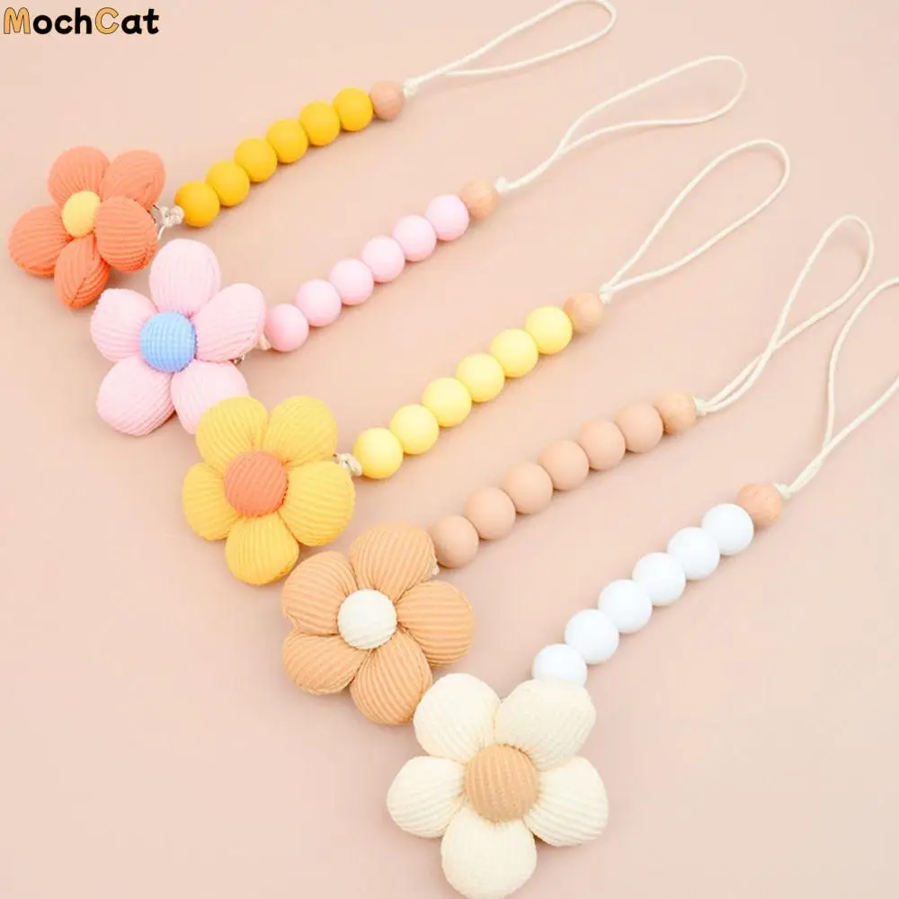 

Cartoon Flower Baby Pacifier Chain Wood Silicone Bead Soother Holder Teether Toys Straps Dummy Clips Nipple Holder Clips