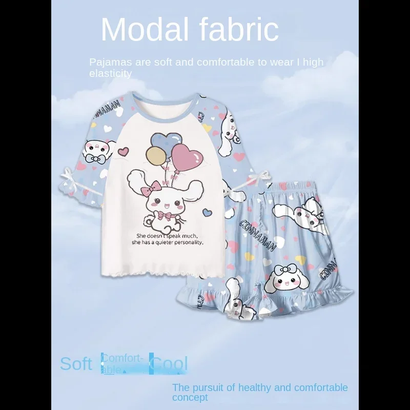 Sanrio-Pijama de seda Clow M para mujer, ropa de dormir de dibujos animados, informal, cómoda, fresca, transpirable, ligera, para el hogar