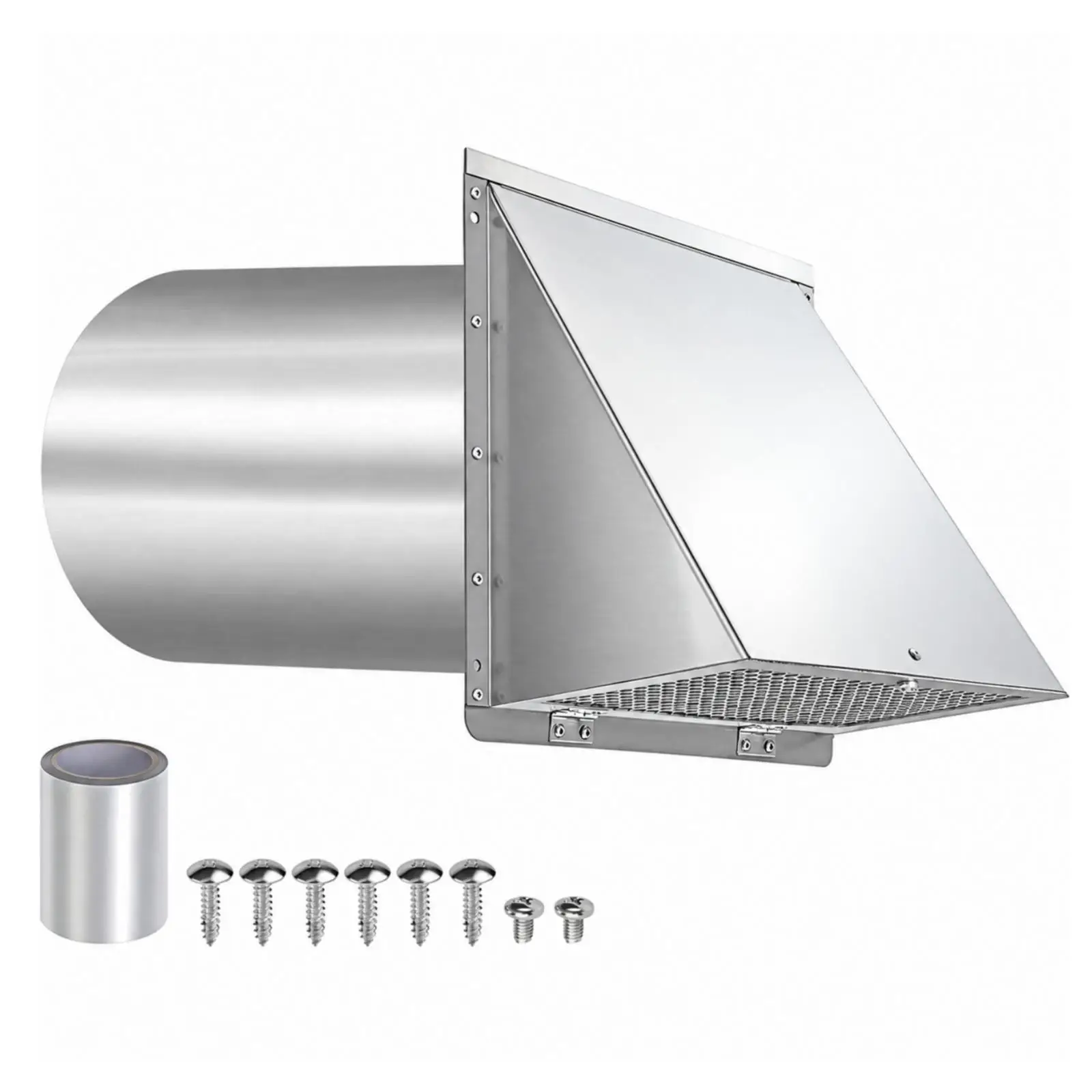 Outdoor Wall Dryer Vent Cover Stainless Steel Exhaust Hood with Hinged Damper and Removable Mesh Screen for