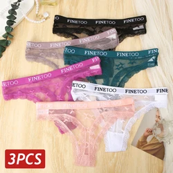 3PCS FINETOO Thong For Women Lace Panties Sexy Women's Thong Low Waist Underwear Solid Comfort Female Underpants Lingerie S-XL