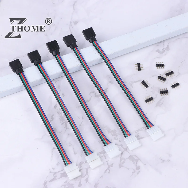 5Pcs 5050 LED RGB Strip Light Connector 4 Pin Conductor Strip To Controller Jumper Solderless Clip On Pigtail Power Adapter