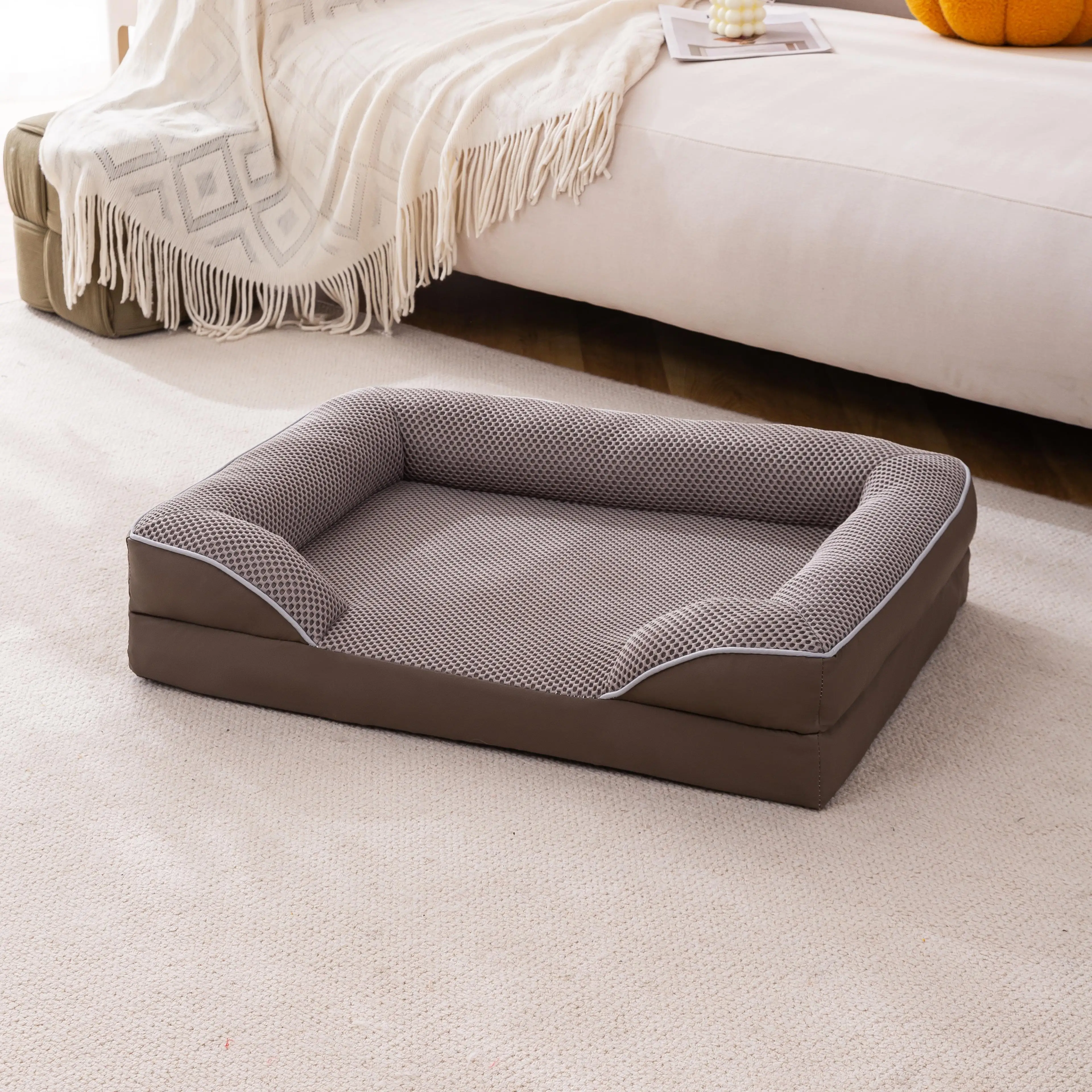 

Soft Pet Sofa for Doggy Puppy Plush Dog Couch with Cushioned Dog Bed Pet Lounge