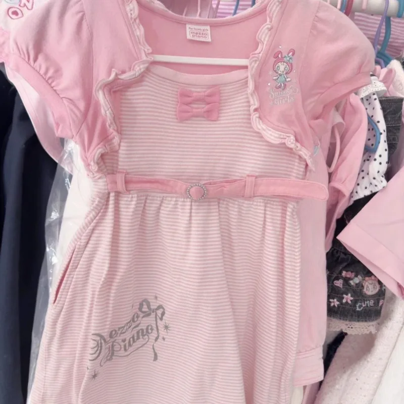 Embroidery Y2K Bow Dresses Piano Strap Dresses Replica Japan Sweet MZO Summer Kawaii Soft Girl Outfit Top Tee A-line Dresses New