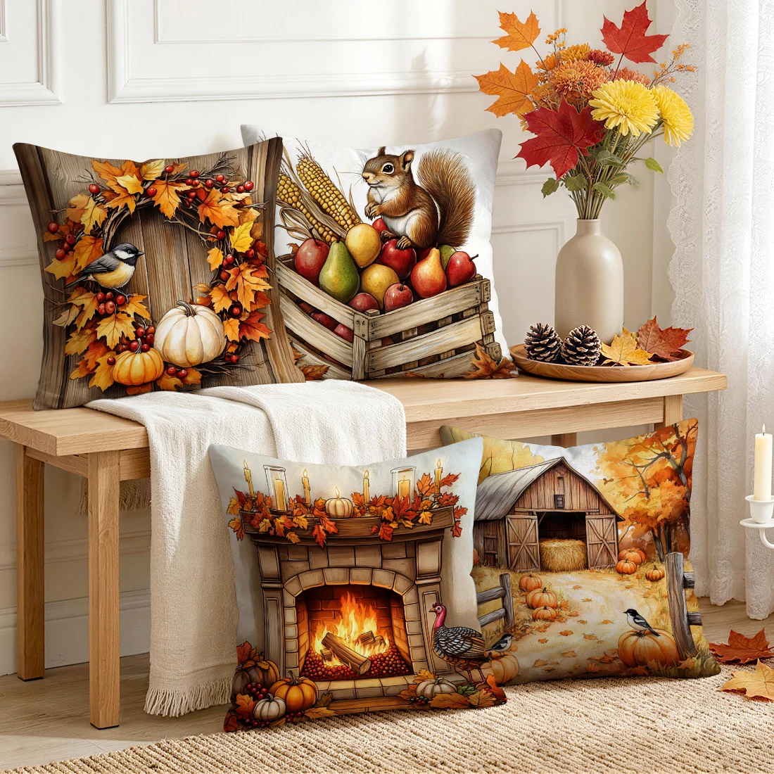 Autumn Farm Pumpkin Pillowcase Printed Polyester 40/45/50cm Throw Pillowcover Decorative Sofa Cushion Pillowslip Home Decor