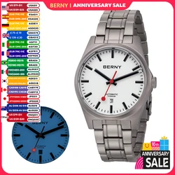BERNY Orologi automatici in titanio da uomo Orologio da polso meccanico ferroviario Zaffiro Quadrante completamente luminoso Orologio da uomo impermeabile 10ATM