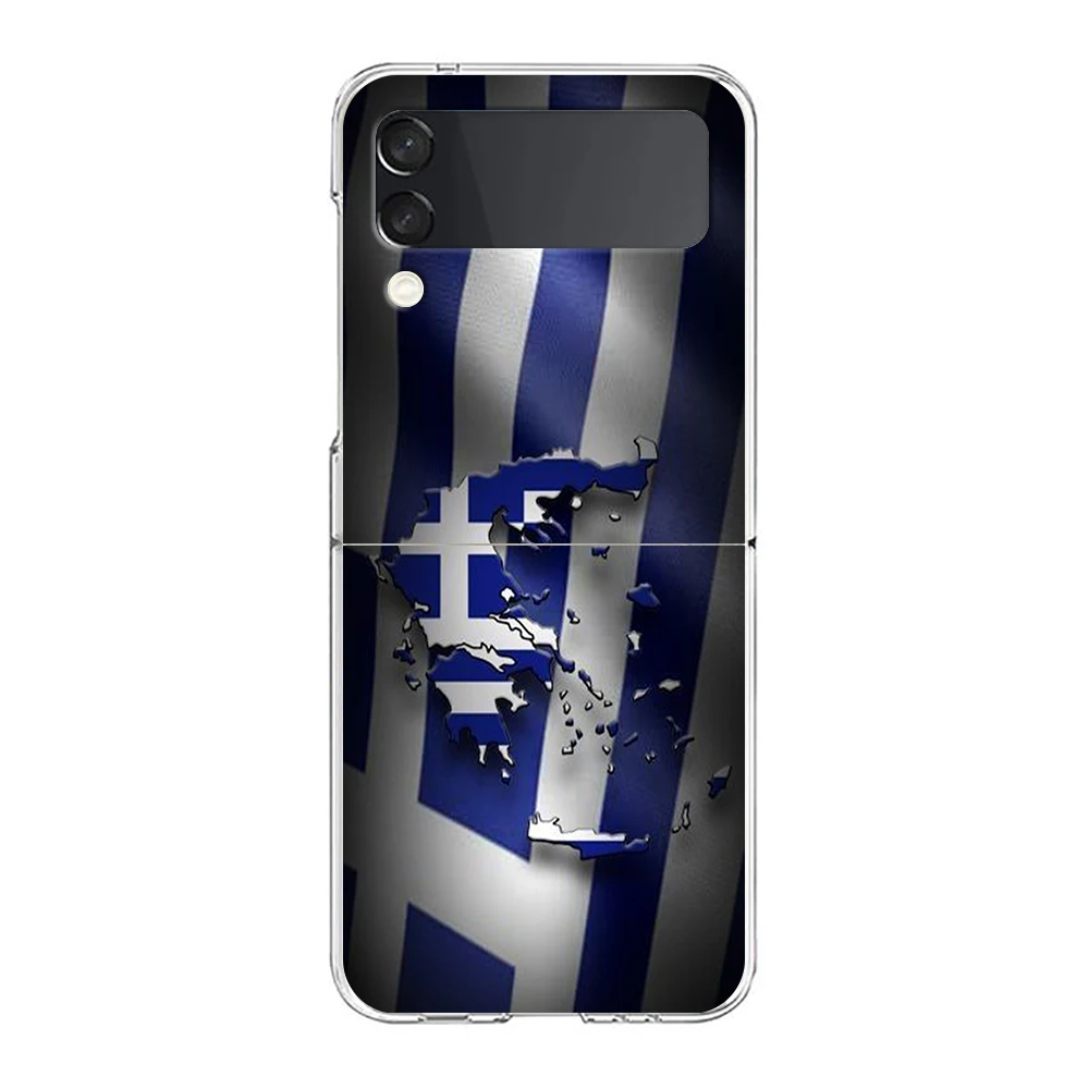 غطاء هاتف لهاتف سامسونج جالاكسي Z Flip 6 5 4 حافظة شفافة لهاتف سامسونج Z Flip 3 هارد PC قابلة للطي أكياس العلم اليوناني اليوناني