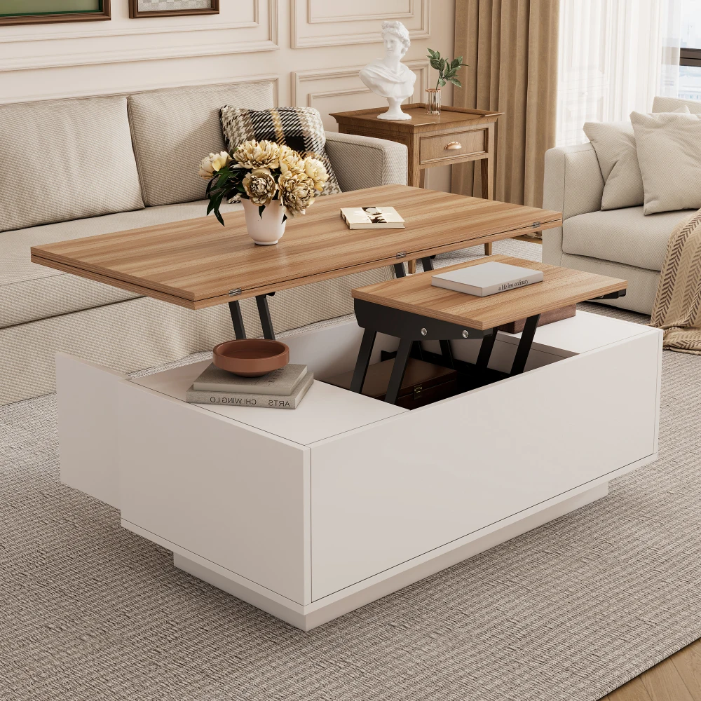 Moderner Couch-Couchtisch mit Dual-Lift-Mechanismus, versteckter Stauraum, Tragfähigkeit bis zu 50 kg, ideal für kleine Räume – Detail 25