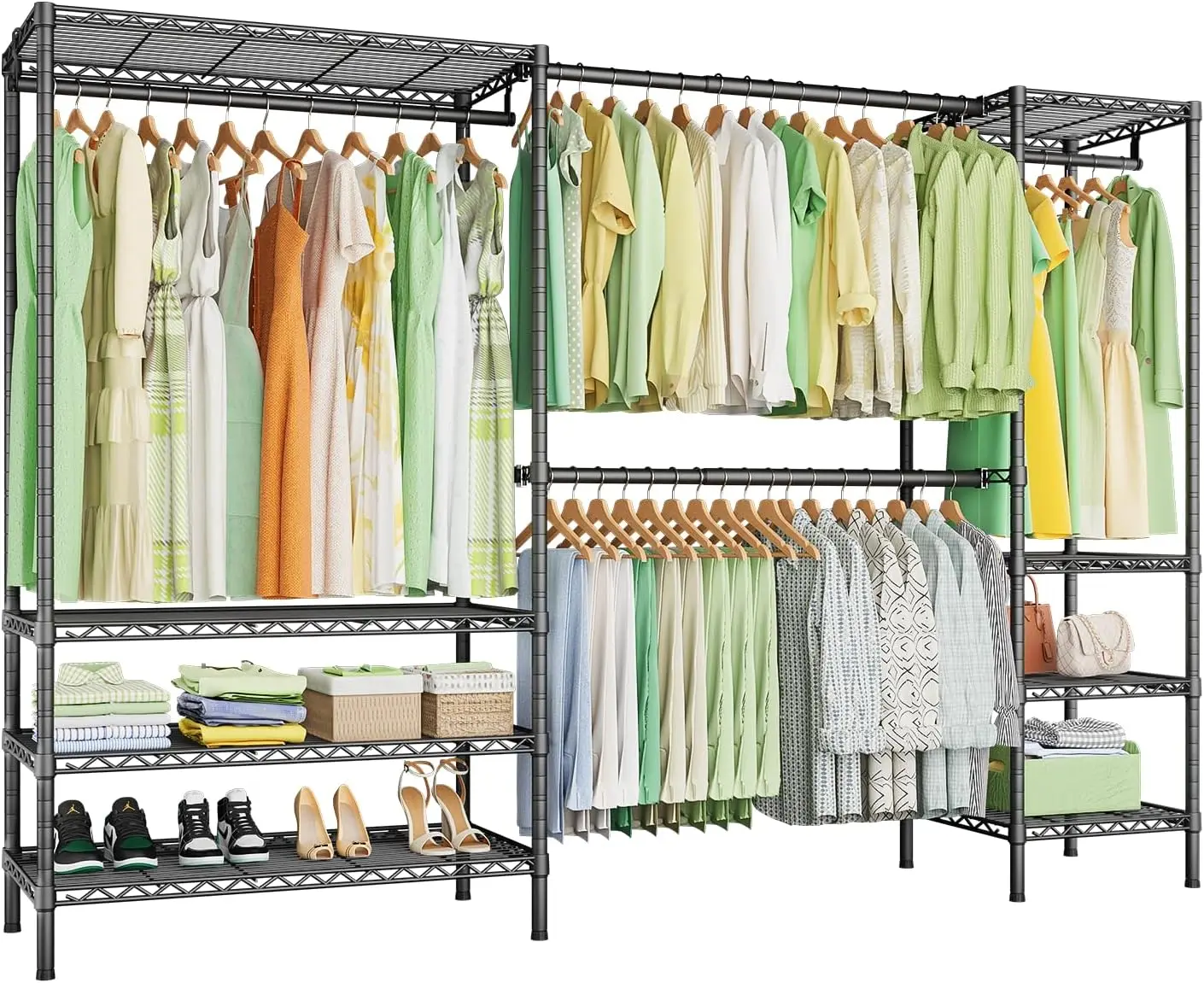 

E11 Heavy-Duty Garment Rack, Metal Freestanding Clothes Rack and Closet Storage Organizer System with 8 Shelves and 4 Hanger