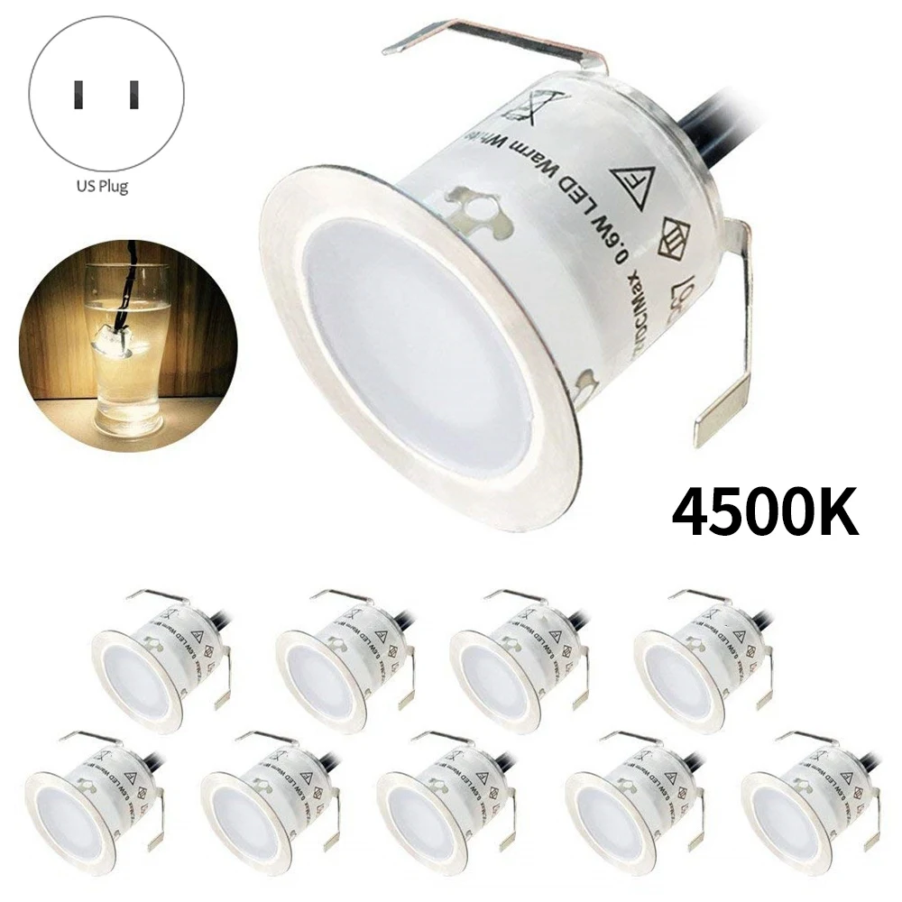 10Pcs 4500K 32mm LED Deck Lights Outdoor Garden Pathway Decor Underground Light Waterproof IP67 ,US Plug