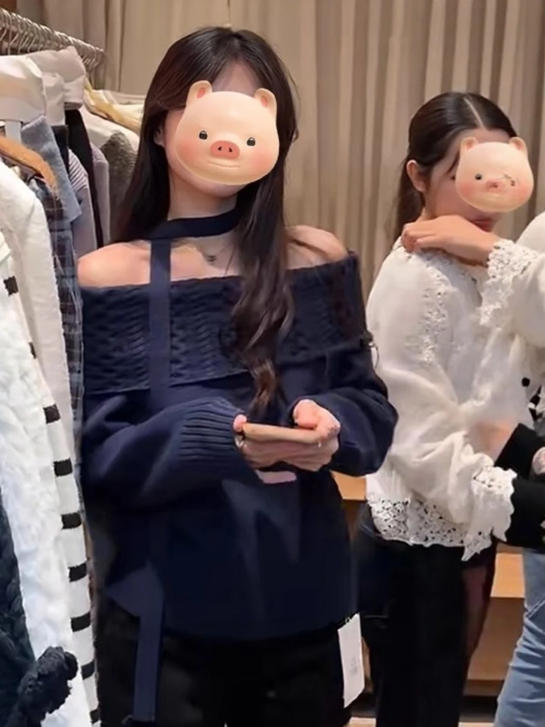 

Loose Knitted Sweater Women's Autumn Winter Faion Twist Yarn One-oulder Flip Collar Slimming Top Warmth-Insulating Long S...