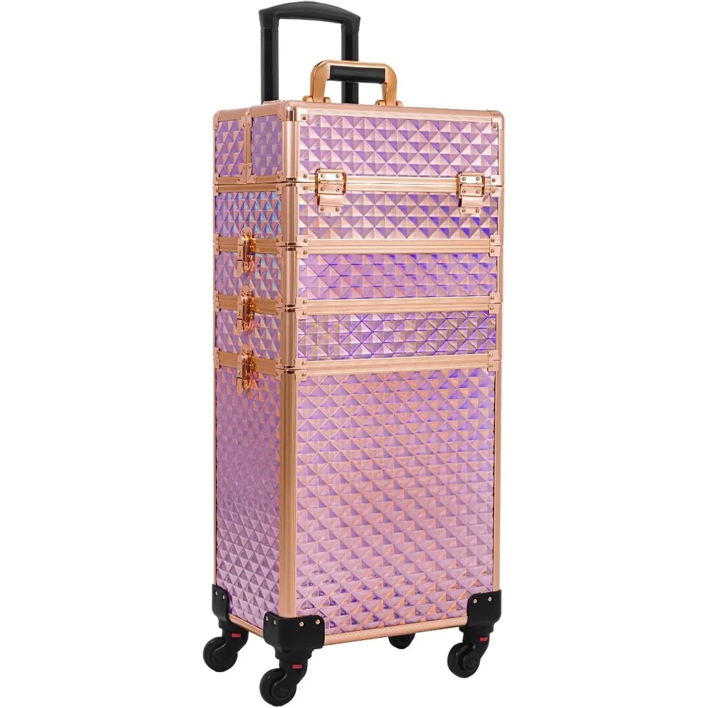 Rolling Makeup Train Case Large Storage Cosmetic Trolley 4 in 1 Large Capacity Trolley Makeup Travel Case