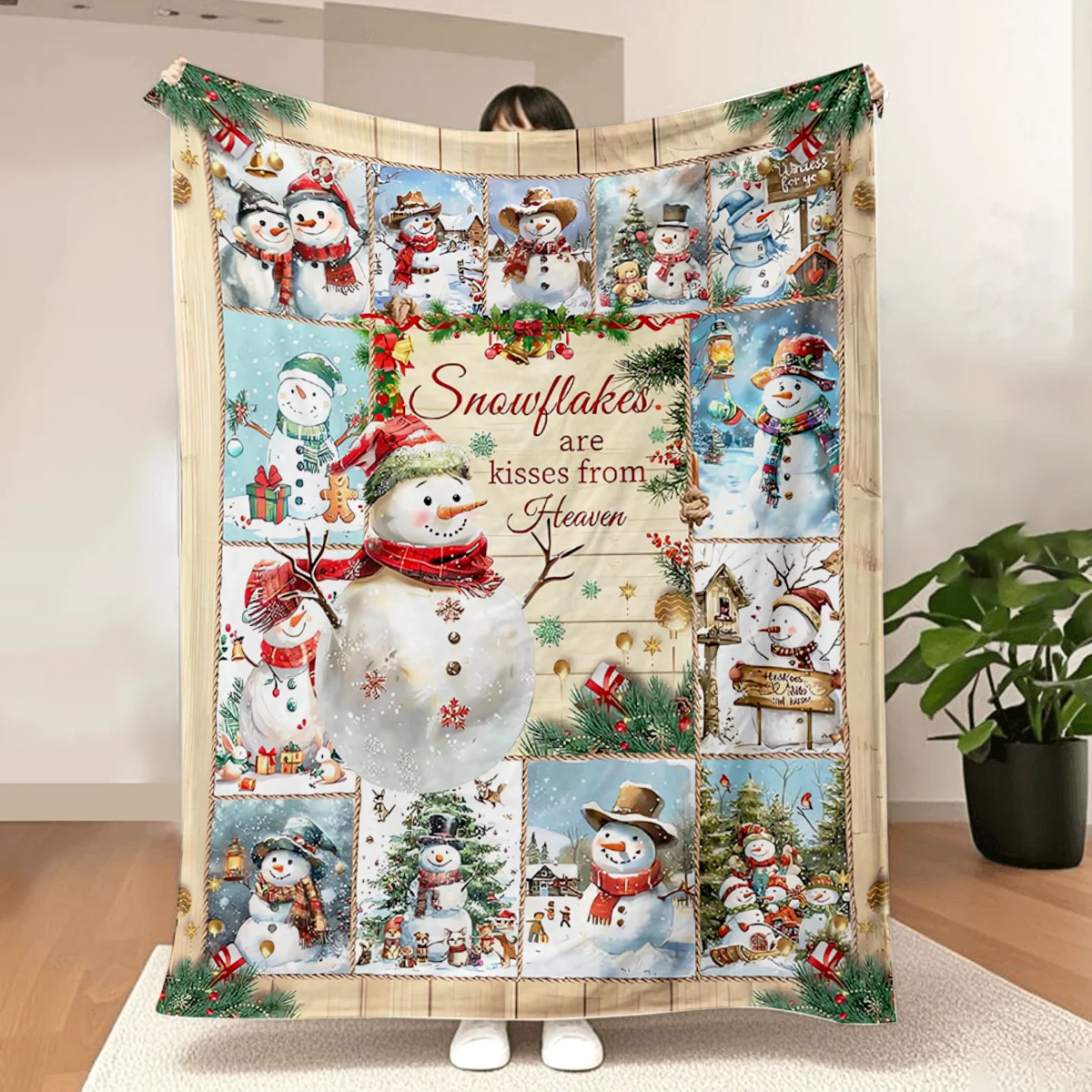 Schneemann-Decke, Weihnachts-Überwurfdecke, gemütliche Plüsch-Fleece-Flanell-Urlaubsdecken, leicht, flauschig, Geschenke für Frauen