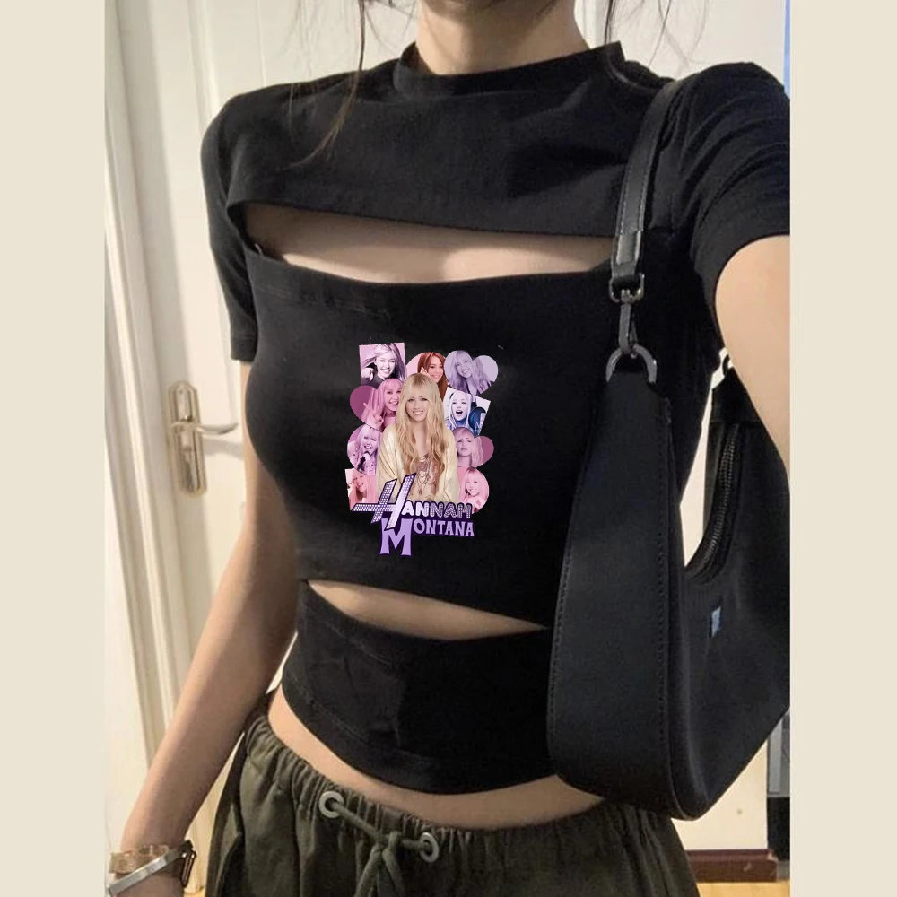 Hannah Montana cropped top women baddie summer harajuku dollette t-shirt grunge graphic baddie