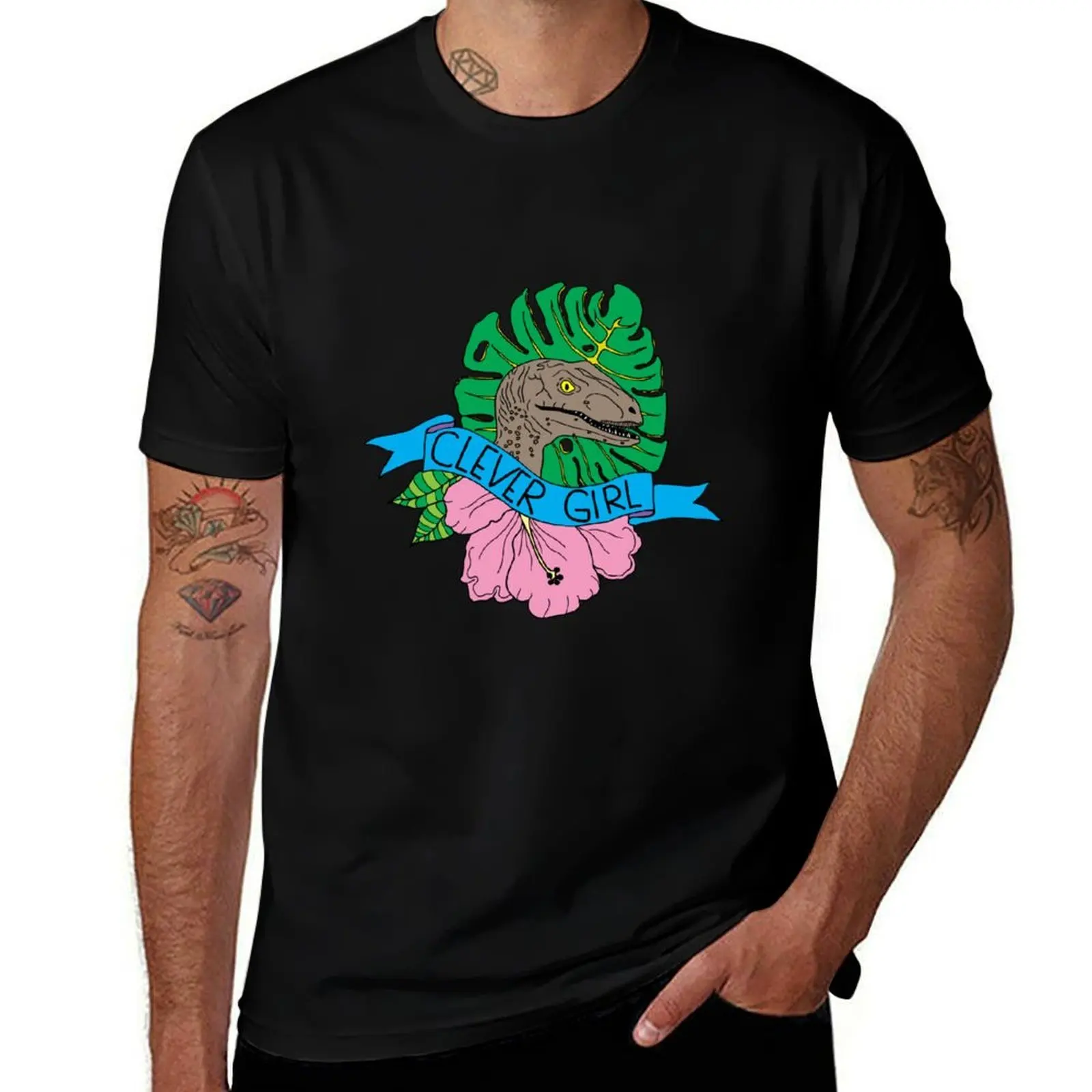 Velociraptor Clever Girl Banner T-Shirt Comfortable Workout Short Sleeve Shirt T-Shirt