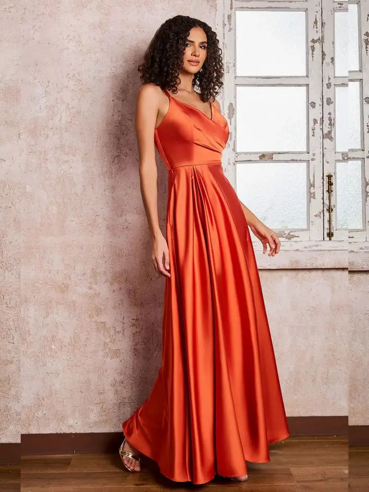 Robes trapèze plissées à col en V avec poches