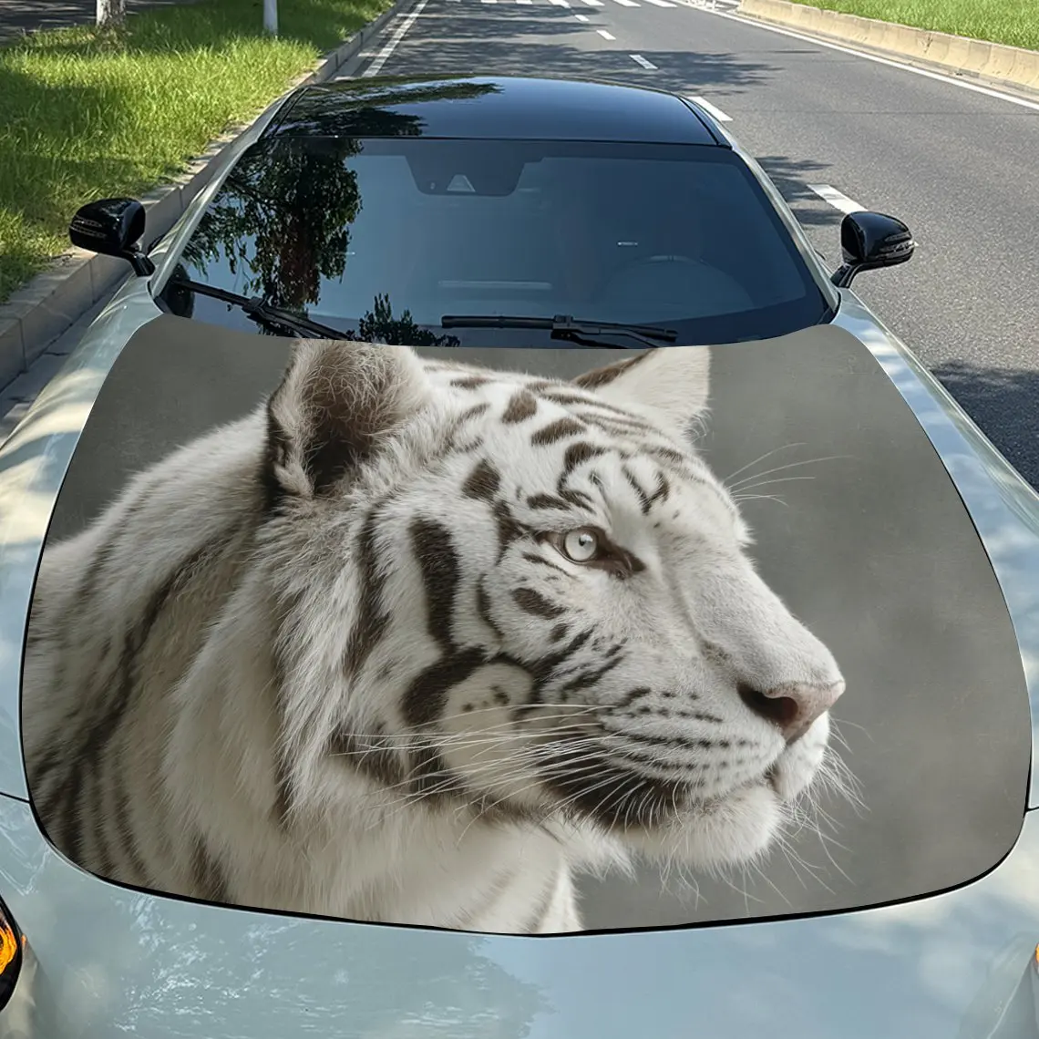 Car Decals White Tiger Features A Lifelike Artistic Design, Exuding A Majestic And Calm Aura Car Hood Sticker, Waterproof Self -