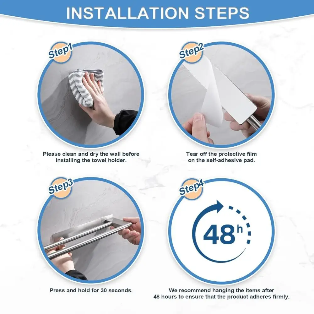 

NEW Stainless Steel Towel Rack No Drilling Self Adhesive Hand Towel Holder Wall-Mounted Towel Pole Bathroom Storage