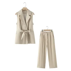 PB&ZA 2024 Spring New Women's Fashion and Elegance Casual Commuting Versatile Vest Straight Leg Pants Set