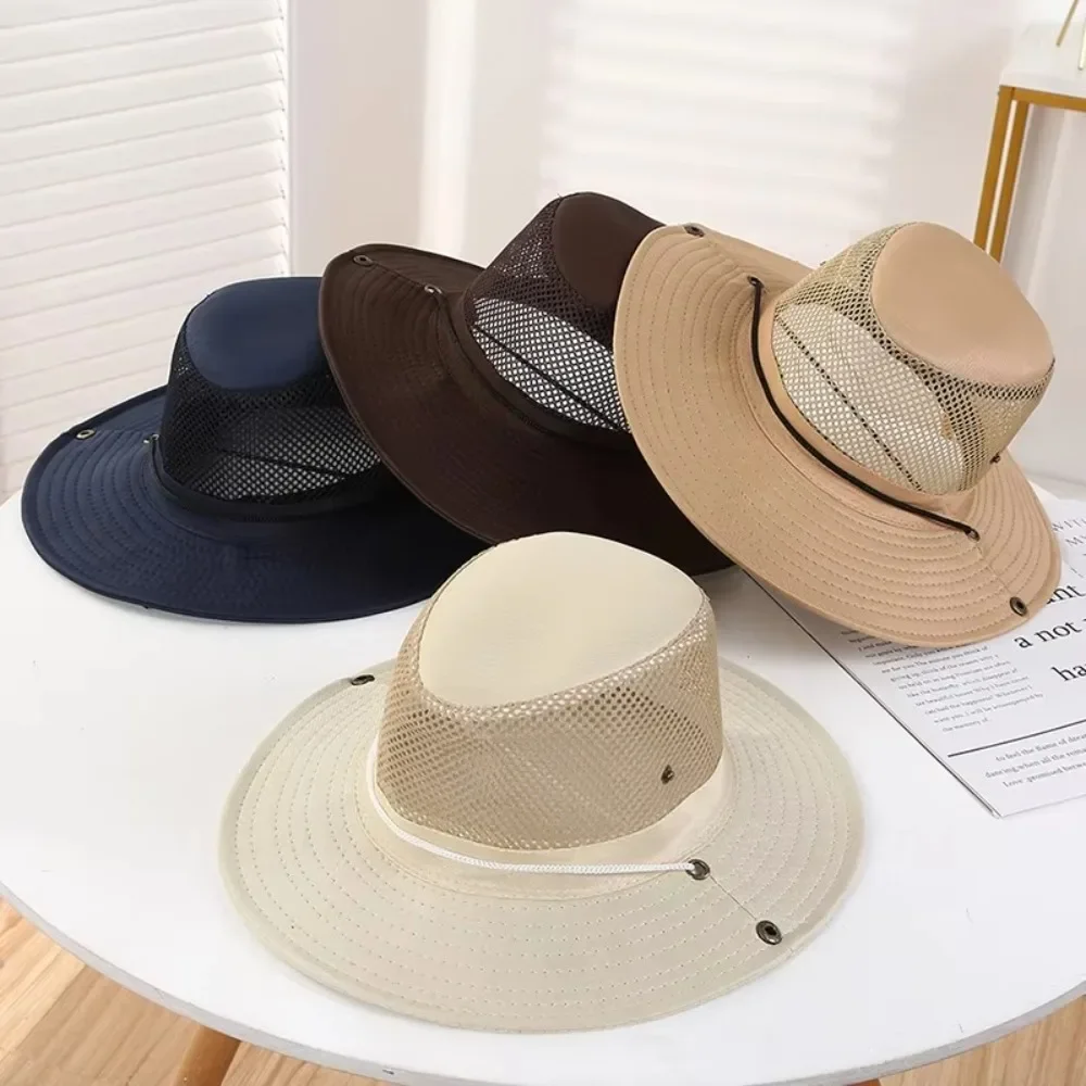 

Высококачественная повседневная рыбацкая шапка с ветрозащитной веревкой, складная сетчатая кепка, дышащая дорожная солнцезащитная кепка унисекс