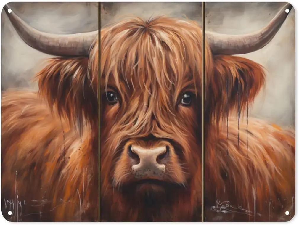 Metal Tin Sign Vintage Highland Cow Humour Funny Animal Whimsy Animal for Home, Bathroom and Toilet Wall Decor 12x8 Inches