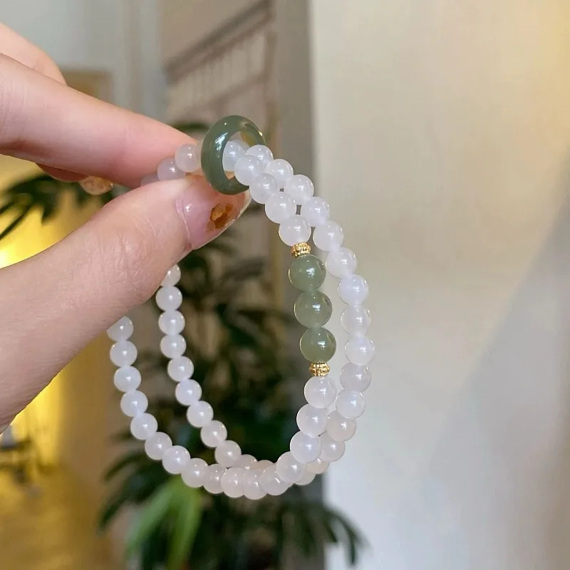 Natural Hetian Old White Jade Double Layer Bracelet Minimalist Design for Women Lucky Gifts