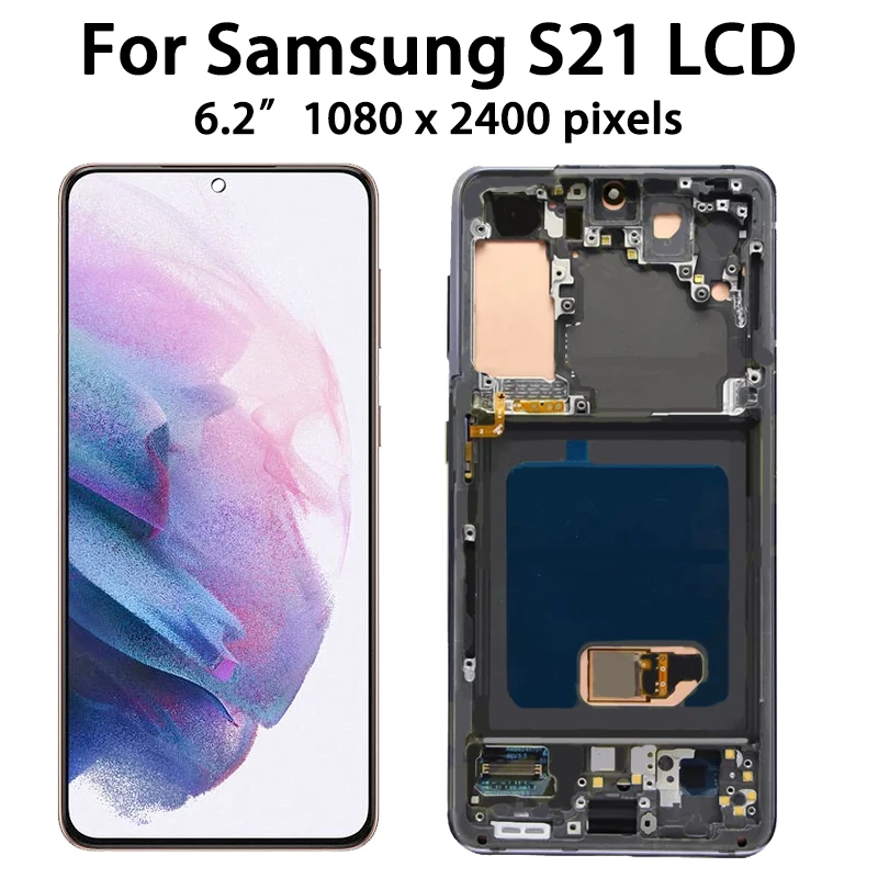 OLED For Samsung S21 LCD G991B Display Touch Screen Digitizer with Fingerprint For Samsung S21+ S21 Plus G996B LCD Frame
