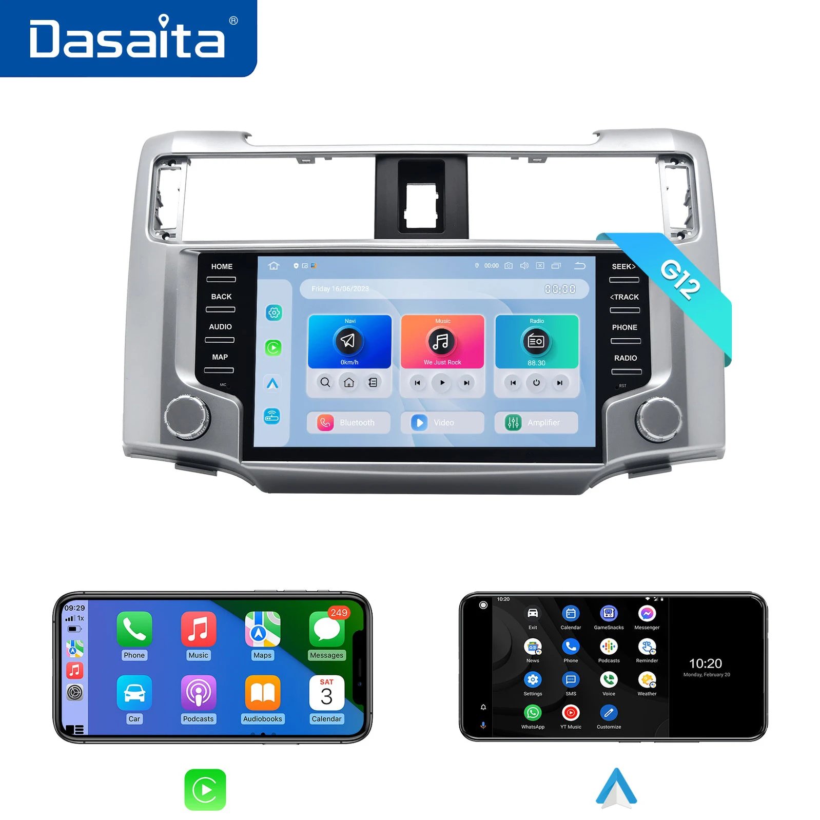 

Dasaita для Toyota 4Runner 2010 2022 серебристый Qualcomm 665 9 "экран Carplay Android авто радио автомобильная стерео мультимедийный плеер