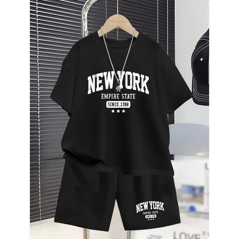 

Men's 3D Printed Casual Summer Short Sleeved Set with Fashionable Outdoor Sports T-shirt and Shorts Two-piece Set