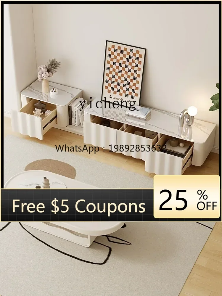 

rock slab coffee table TV cabinet combination small apartment living room home TV cabinet