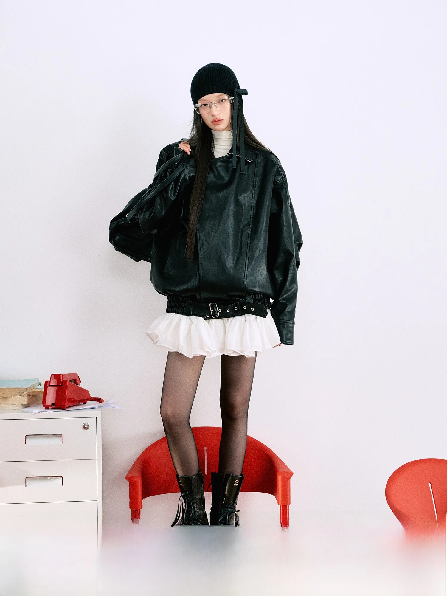 LaluneDuCiel American Retro Casual PU-Leder Jaet Damen Loose Bla Vielseitige Motorrad-Oberbekleidung Herbst 2024