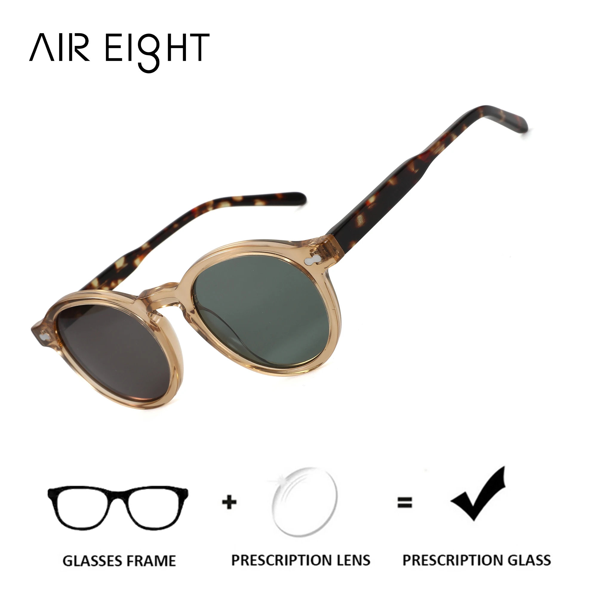 AIR EIGHT XS Size Round Acetate Unisex Prescription Sun Glasses Polarized UV400 Progressive Lenses Daily Glasses
