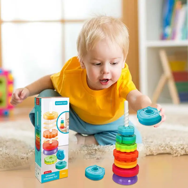 Spinning Stacker Rainbow Ring Stacker Toddler Toys Spinning Toy Ring Stacker 1 2 3 anni Girl Boy regali di compleanno di natale