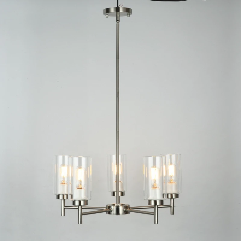 Glass 5-head Chandelier Electroplated Sand Nickel Iron Creative Pendant Light Living Room Dining Room Bedroom Lighting Fixtures