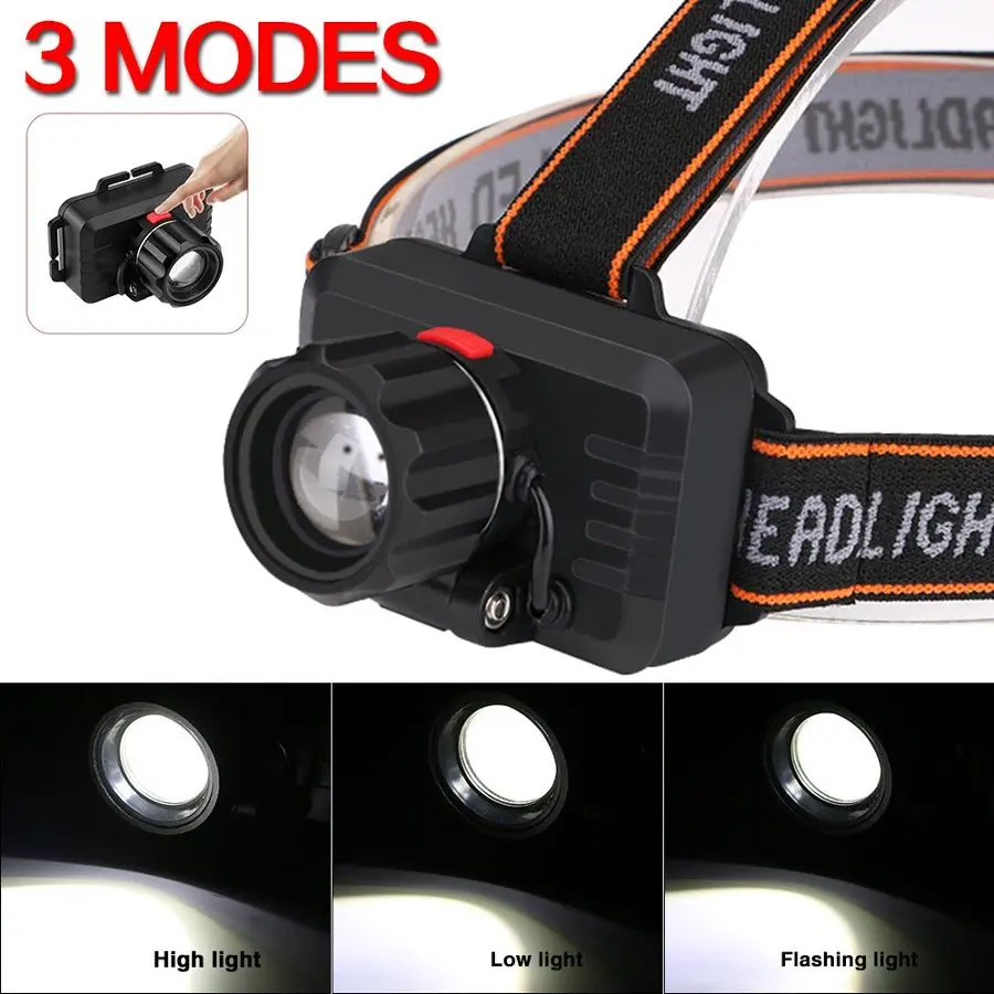 Super Bright LED Headlamp High Lumens Zoomable Headlight with 3 Modes USB Rechargeable Head Lamp for Camping Hiking Emergency