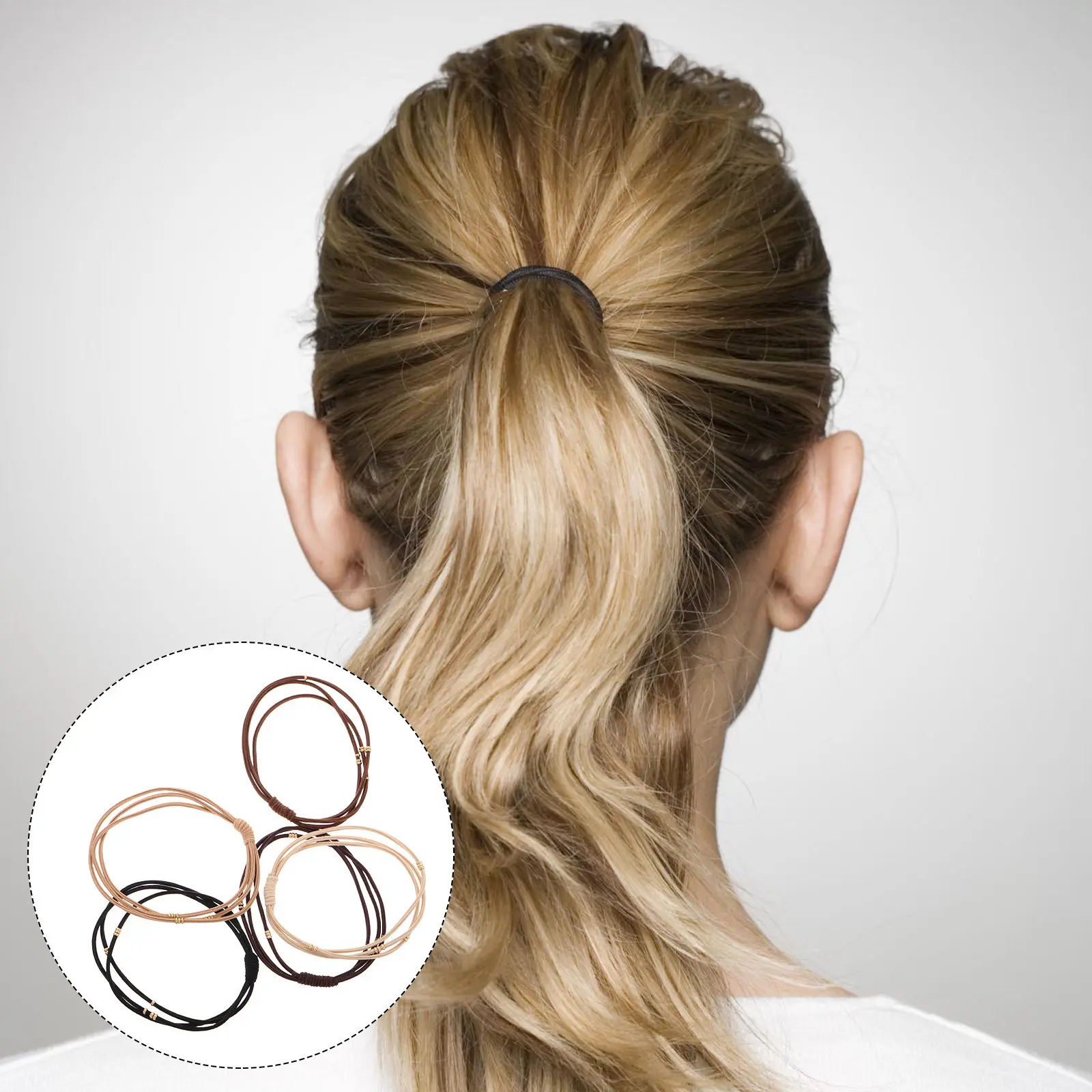 

10Pcs Beaded Hair Ties Golden Accent Elastic Hair Bands High Elasticity Triple Layer Durability for Women Yoga Styling No