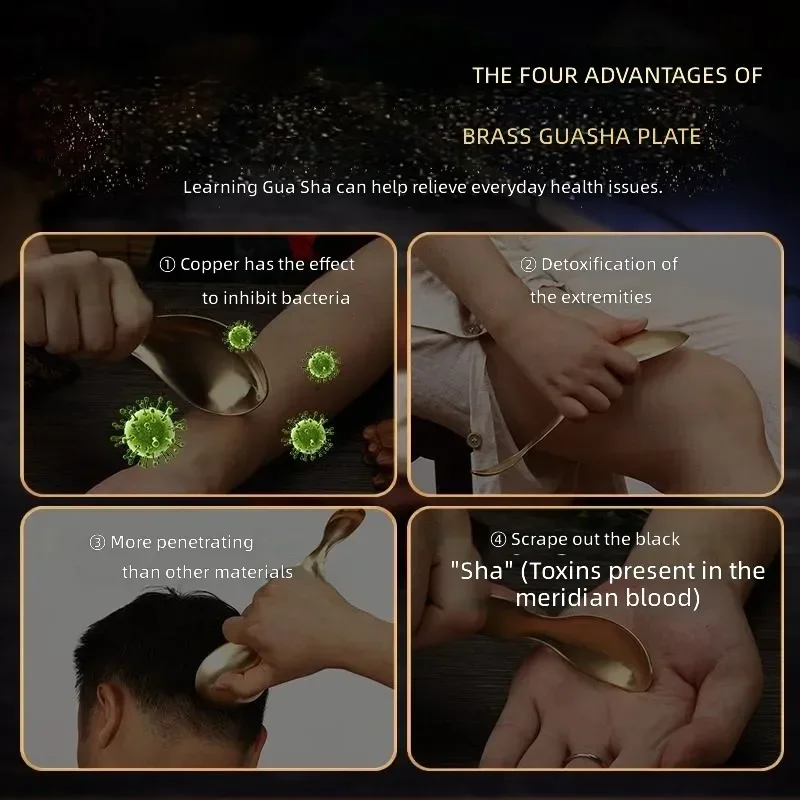 Home Physical Therapy Gua Sha Massage Tool Spoon‑Type Brass Copper Scraping Plate Natural Horn Shape Body Massager for Muscle