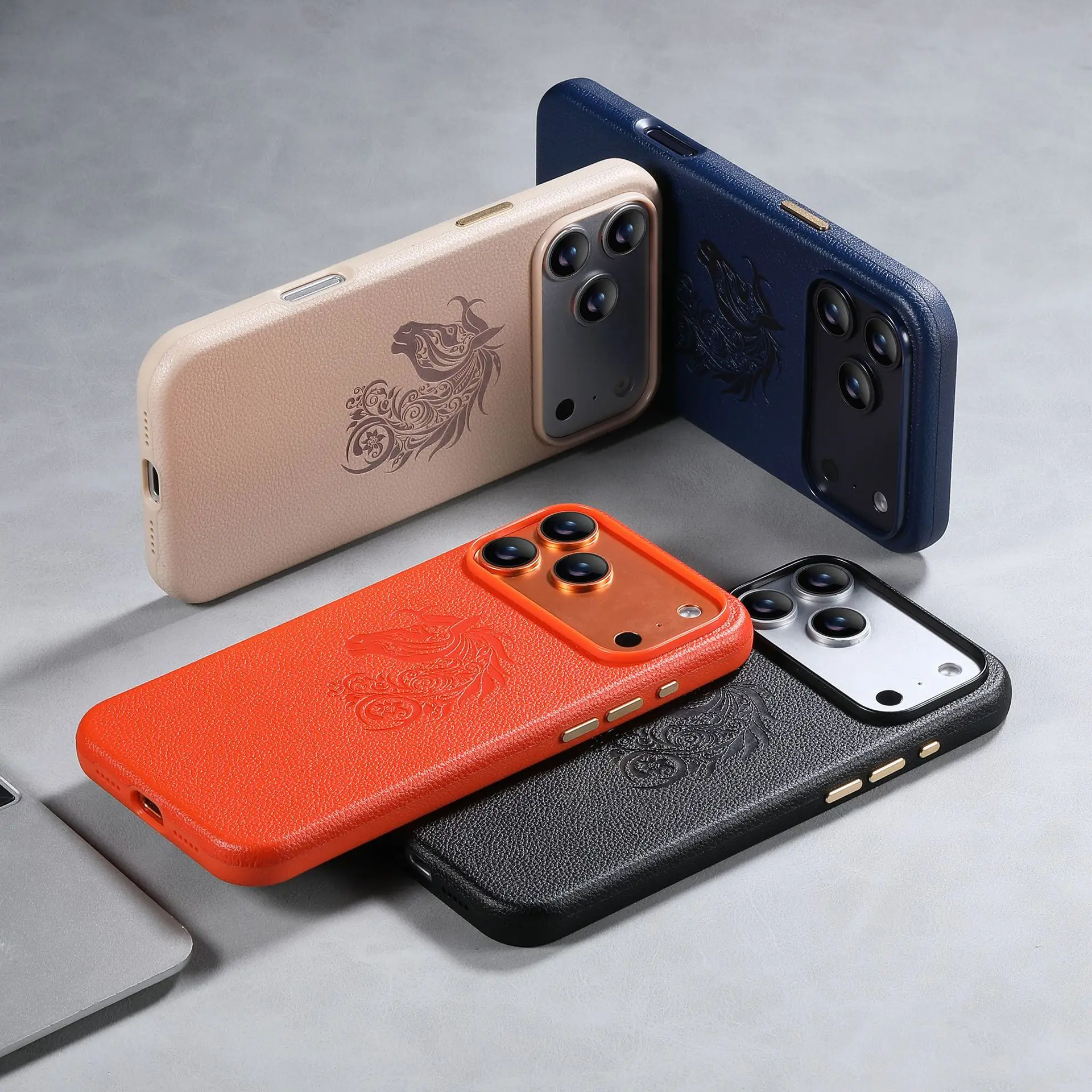 The New Horse Pattern Is Suitable for iPhone 17 Promax Phone Case 16Pro All Inclusive 15 PU Leather Anti Fall Protection Cover