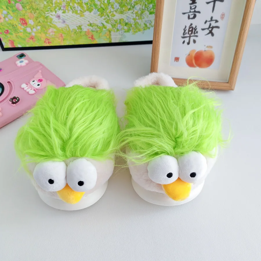 New personality fluffy DIY slippers woman funny bird designer home shoes women\'s novelty fur slides ugly-making cosplay shoes