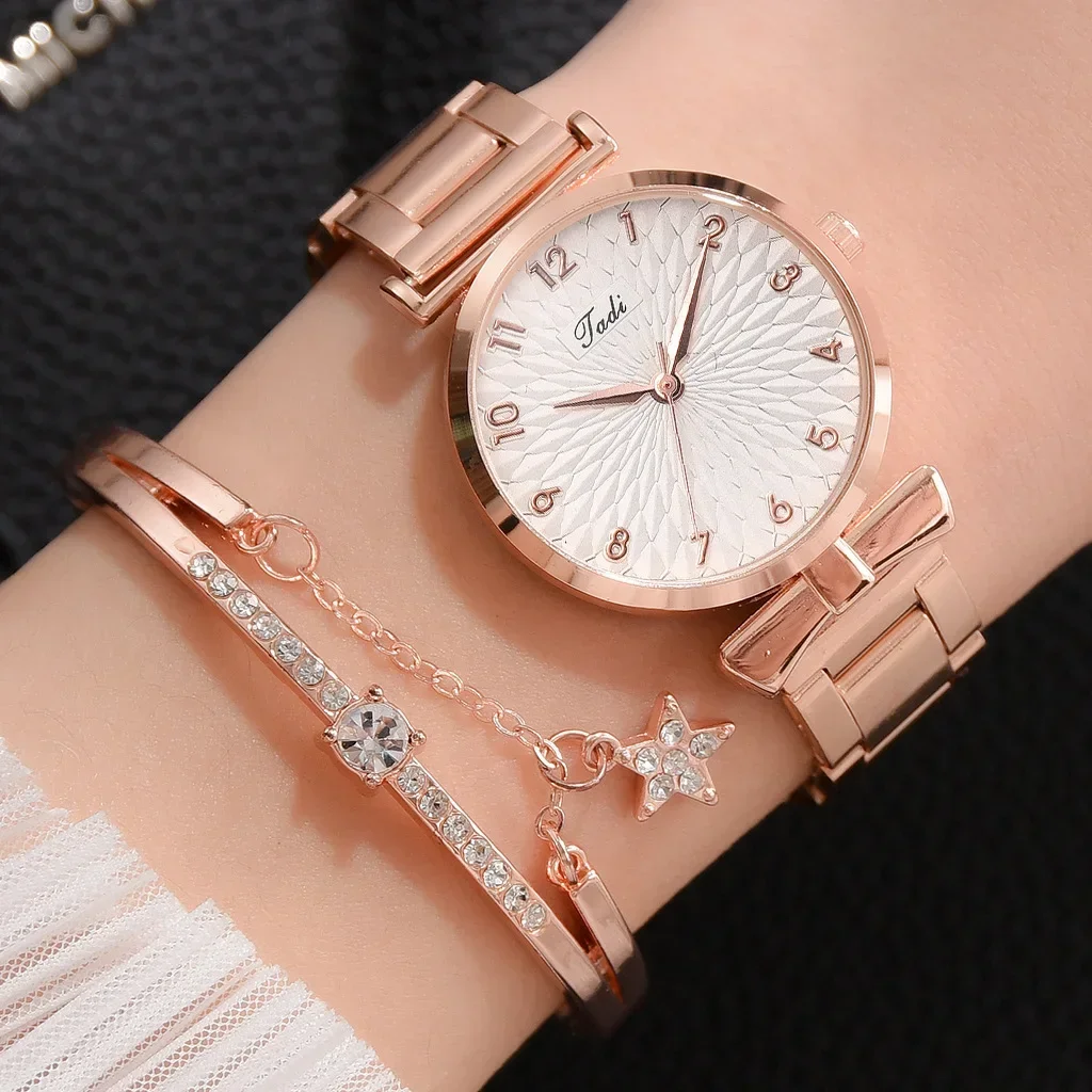 Conjunto de 2 piezas para Mujer, relojes de pulsera de cuarzo a la moda, Reloj magnético deportivo para Mujer, Reloj de pulsera de oro rosa