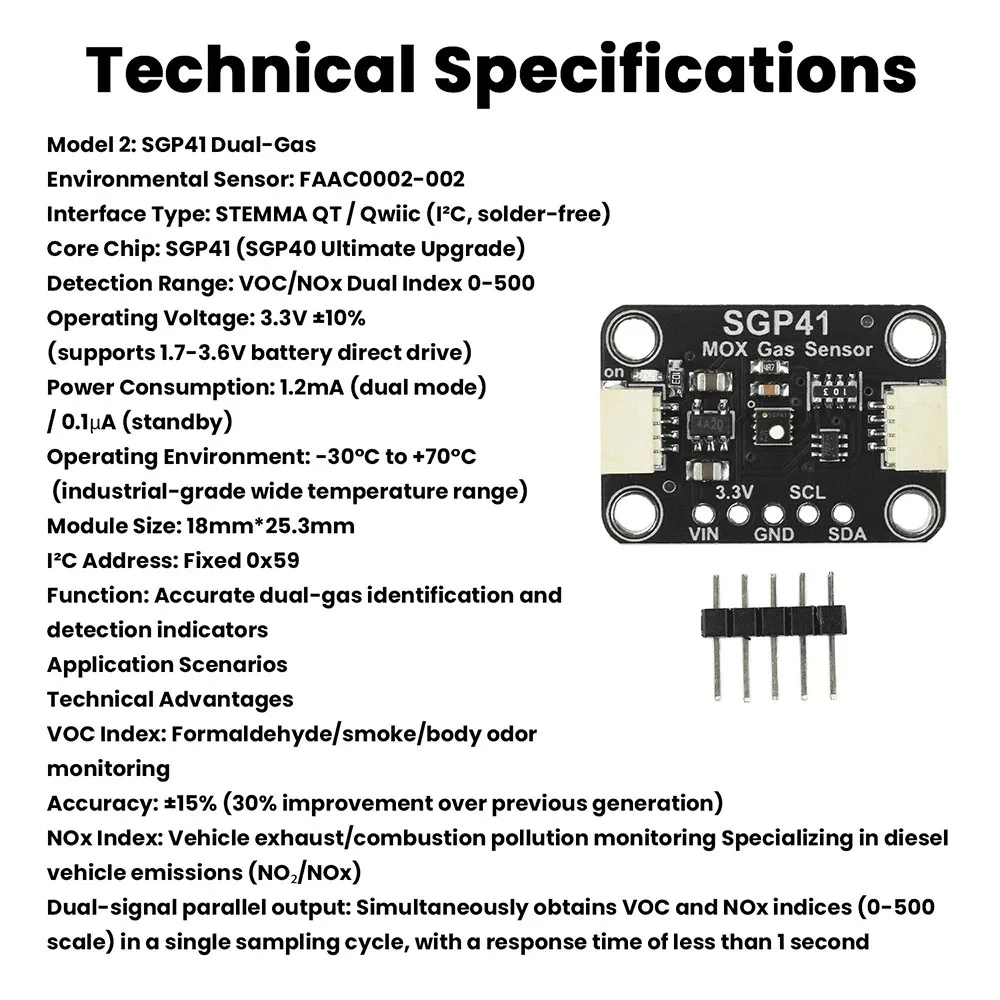 SGP40 SGP41 Air Quality Sensor Module Compatible With For STEMMA QT/Qwiic Dual Gas Environment Sensor