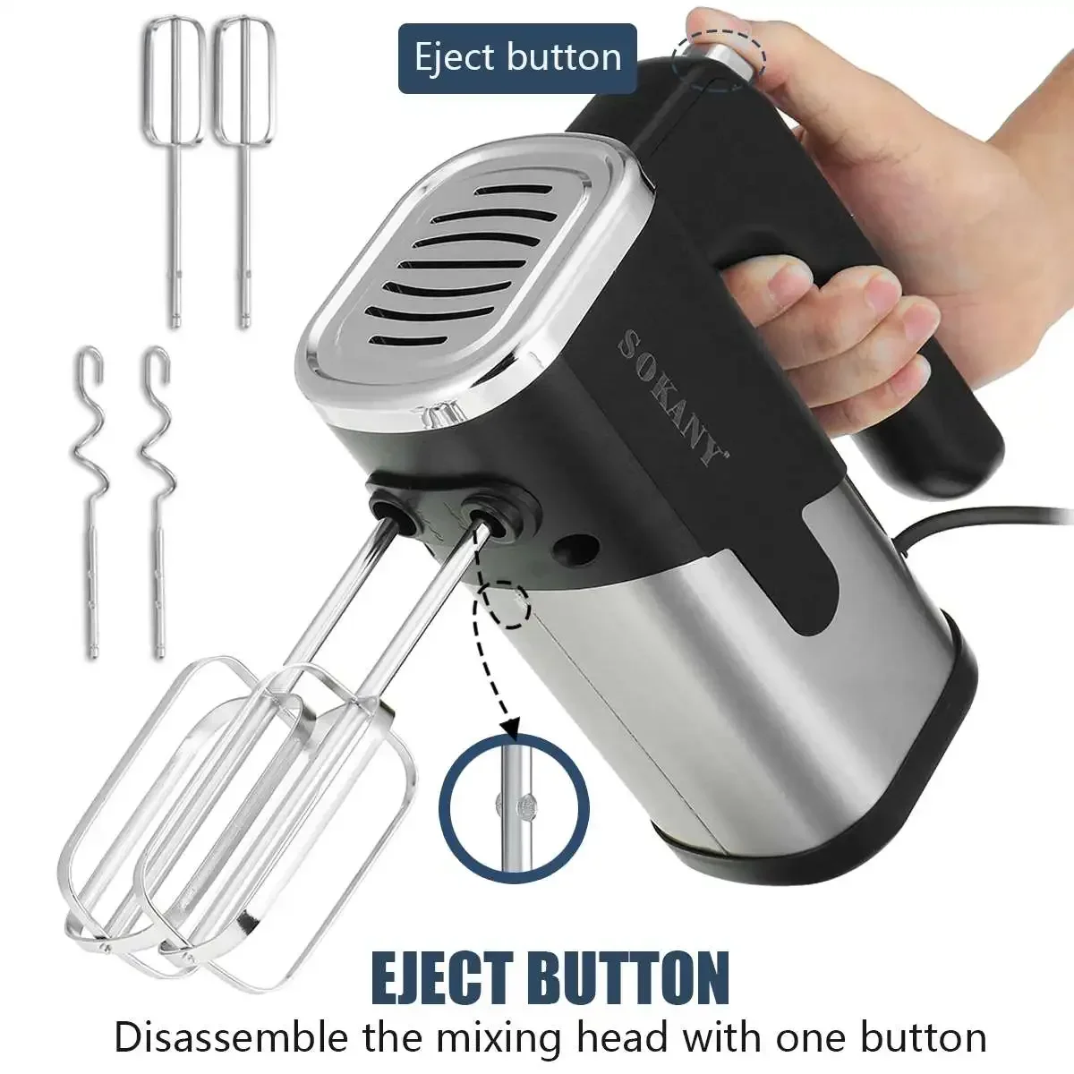 Mini Food Mixer Electric Cuisine Kitchen Blender With Dough Hooks Chrome Egg Beater Sweets Bakery Hand Mixer Machine 800W