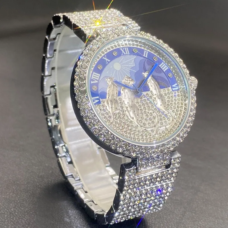 New Fashion Personalized Leopard Print Dial Full Diamond Men's and Women's Mechanical Watch