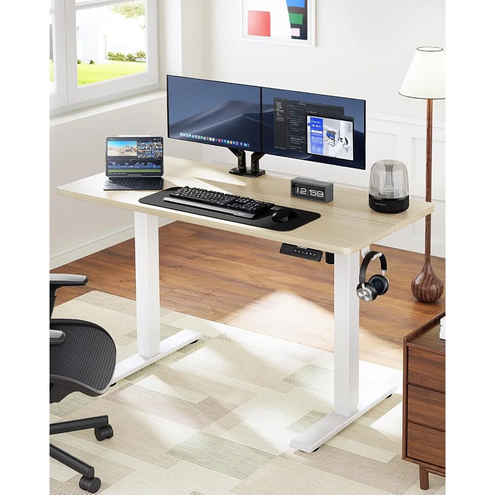 مكتب قائم كهربائي 63 × 28 مع ارتفاع قابل للتعديل، 4 إعدادات لارتفاع الذاكرة، خطاف سماعة الرأس، مدير الكابلات
