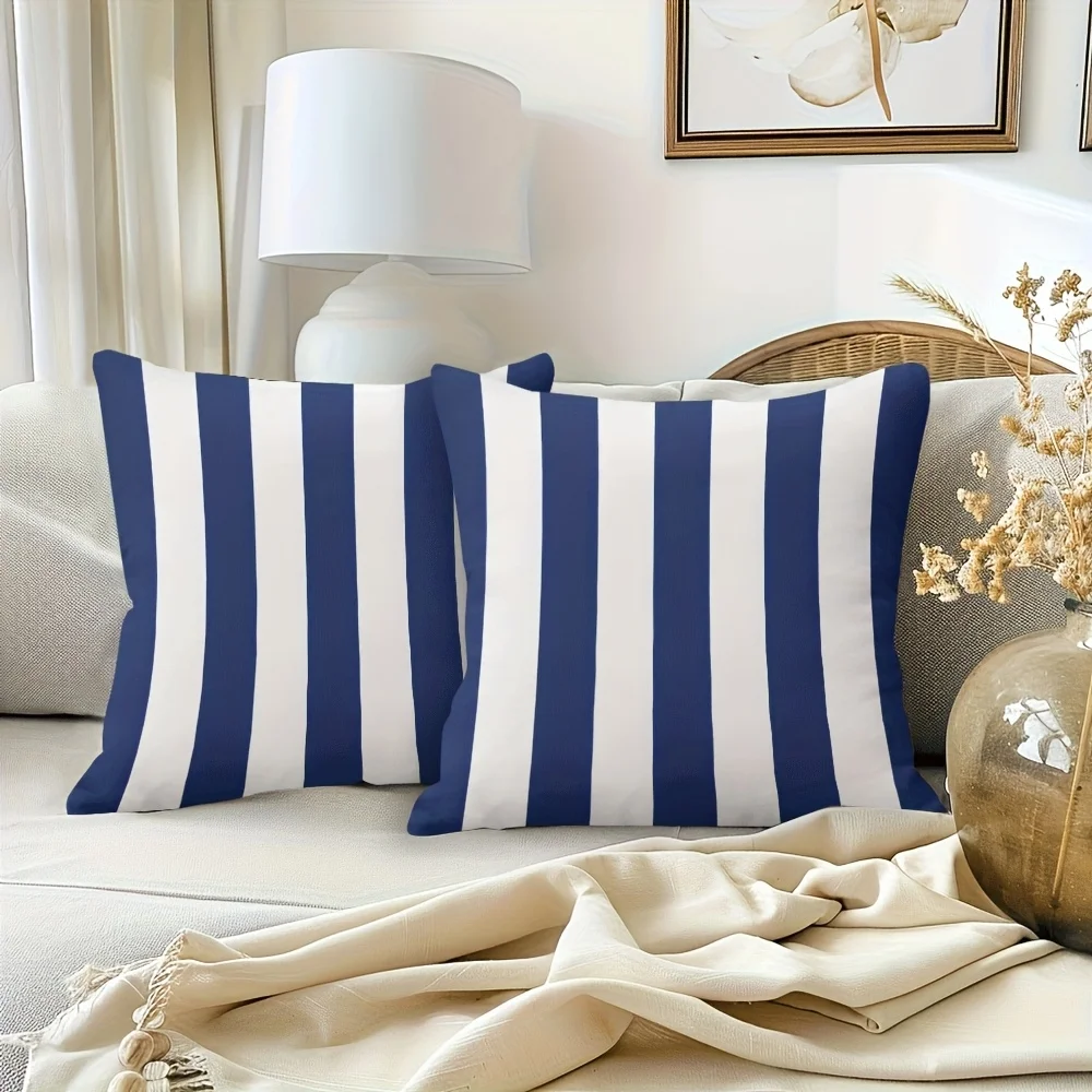 1PC Throw Pillow Cover,Blue White Vertical Stripe Print,Nautical Minimalist Style,For Sofa Bedroom Couch Home Decor