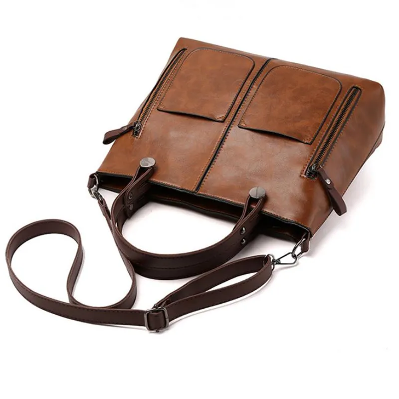 حقيبة كتف جلدية ريترو للنساء مع جيب مزدوج، سعة كبيرة، حقيبة حمل كلاسيكية للسيدات، حقائب كروس بسيطة