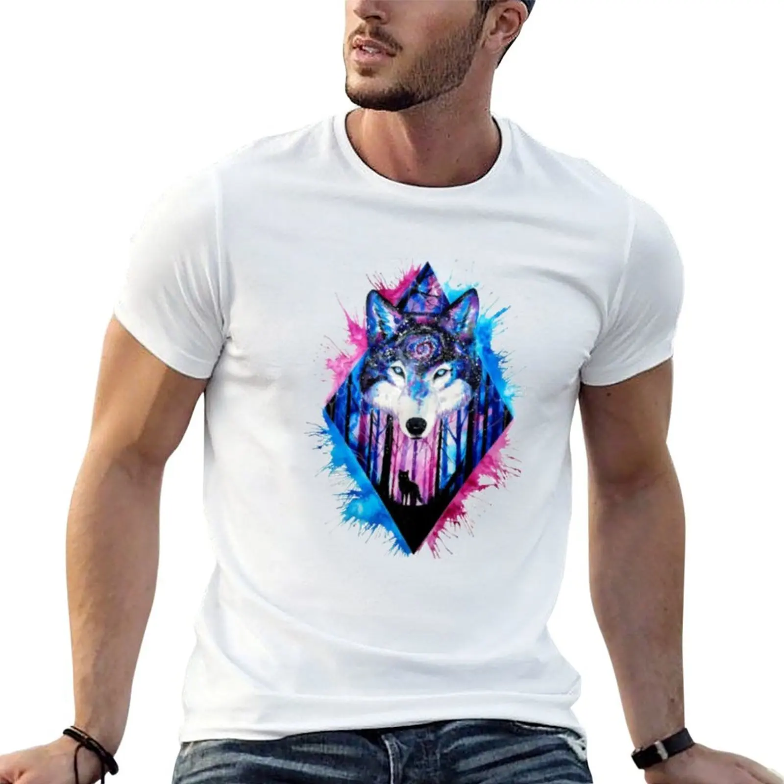 

Water colour wolf T-Shirt t shirt man casual graphic t shirts for man T-Shirt