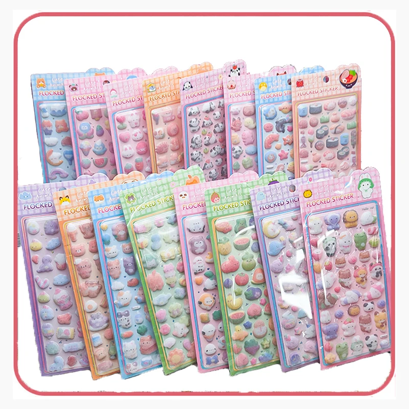 

Kawaii 3D Relief Fluffy Animal Flocked Stickers for Scrapbooking Cute Phone Case Decoration Sticker School Stationery Supplies