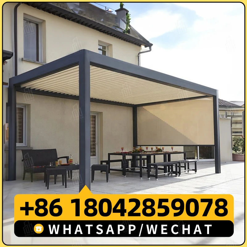 OEM/ODM Outdoor Garden Enjoy Family Time BBQ Place Aluminum Remote Control Motorized Louvered Roof Pergola Yard Pavilion