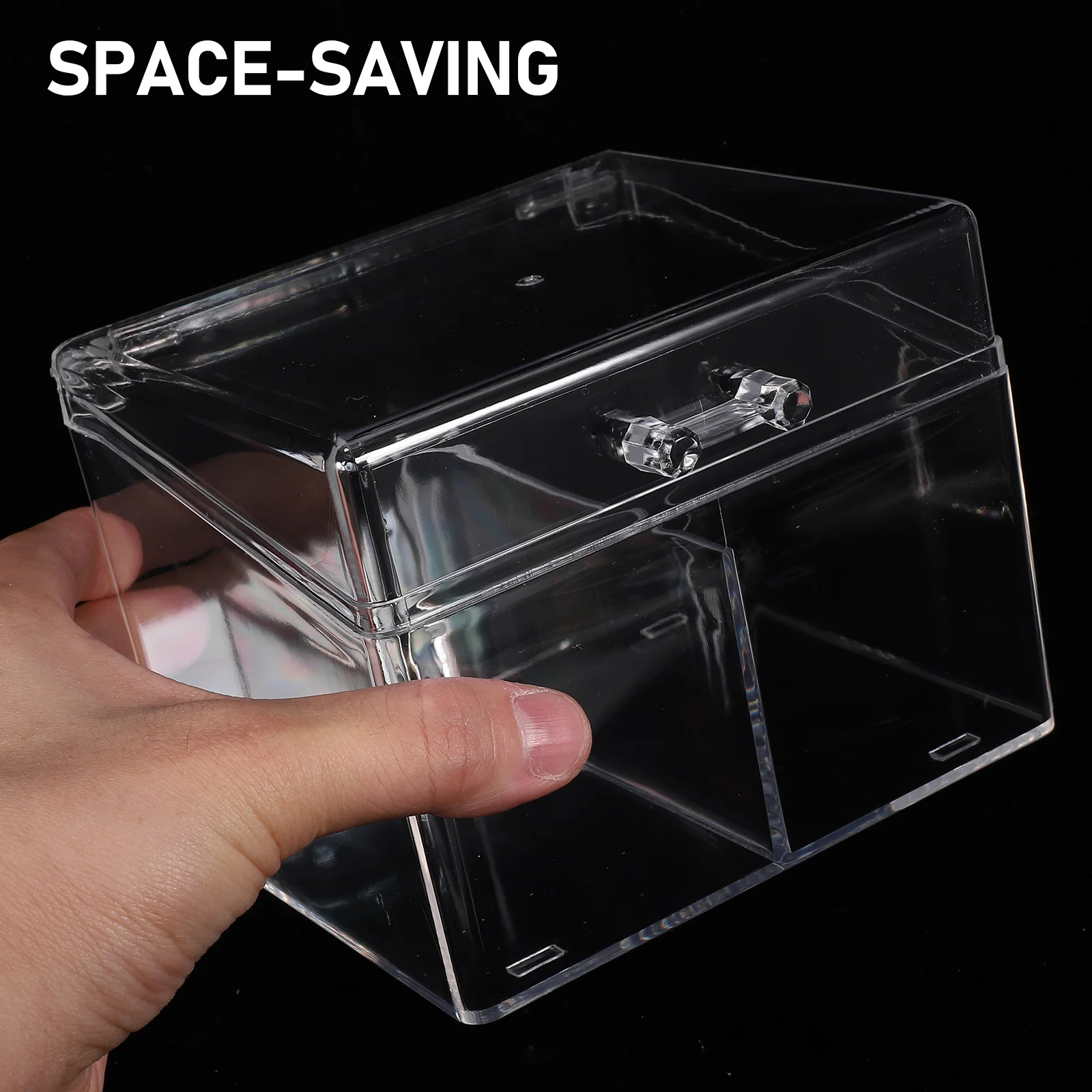 

Clear Acrylic Business Cards Box Desktop Organizer Flip Design Dustproof Card Holder with Two Compartments for Business Cards