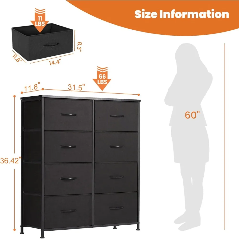 Sturdy Dresser for Bedroom Drawer Organizer Storage Drawers, Fabric Storage Tower with 8 Drawers,Chest of Drawers w/ Steel Frame image 3